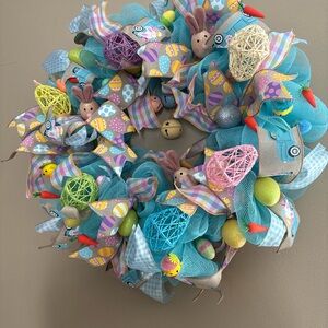 Vibrant Easter Bunny Wreath with Blue and Pink Accents